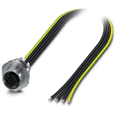 Panel socket, M12, 4 pole, strand connection, straight, 1411605 - 1