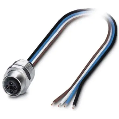Panel socket, M12, 4 pole, strand connection, straight, 1424138 - 1