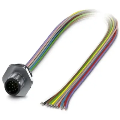 Panel plug, M12, 17 pole, strand connection, straight, 1411583 - 1