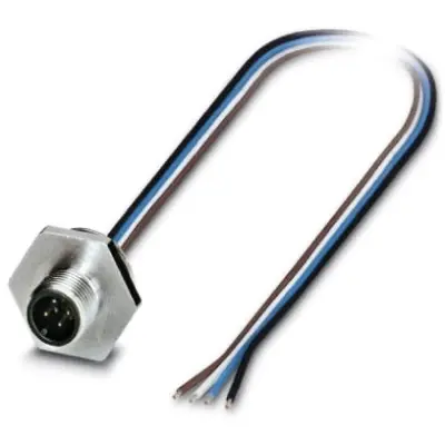 Panel plug, M12, 4 pole, strand connection, straight, 1408451 - 1