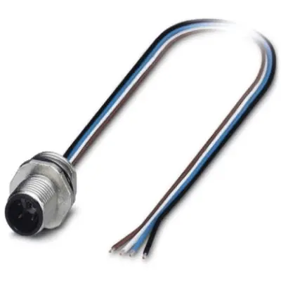 Panel plug, M12, 4 pole, strand connection, straight, 1693762 - 1