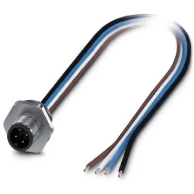 Panel plug, M12, 4 pole, strand connection, straight, 1411577 - 1