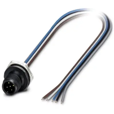 Panel plug, M12, 5 pole, strand connection, straight, 1436411 - 1