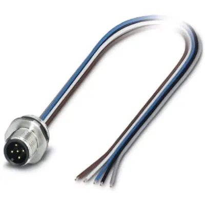Panel plug, M12, 5 pole, strand connection, straight, 1458868 - 1