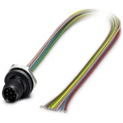Panel plug, M12, 8 pole, strand connection, straight, 1436424 - 1
