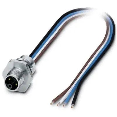 Panel plug, M12, 4 pole, strand connection, straight, 1425586 - 1