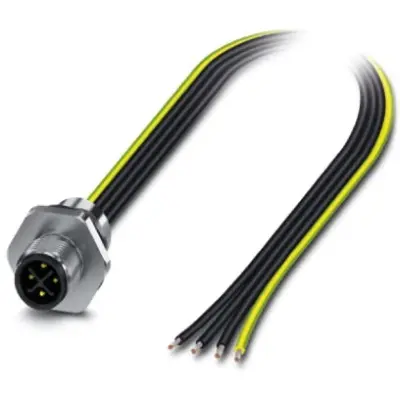 Panel plug, M12, 4 pole, strand connection, straight, 1411607 - 1