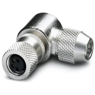 Jack, M8, 4 pole, solder connection, screw locking, angled, 1436482 - 1