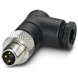 Plug, M8, 3 pole, solder connection, screw locking, angled, 1699902