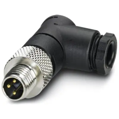 Plug, M8, 3 pole, solder connection, screw locking, angled, 1699902 - 1