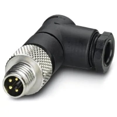 Plug, M8, 4 pole, solder connection, screw locking, angled, 1554209 - 1