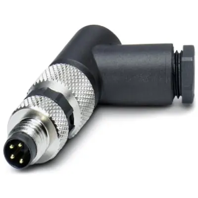Plug, M8, 4 pole, screw connection, screw locking, angled, 1407585 - 1