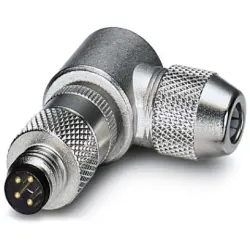 Plug, M8, 4 pole, solder connection, screw locking, angled, 1436466
