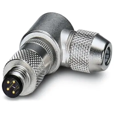 Plug, M8, 4 pole, solder connection, screw locking, angled, 1436466 - 1