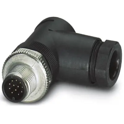 Plug, M12, 12 pole, solder connection, screw locking, angled, 1404421 - 1