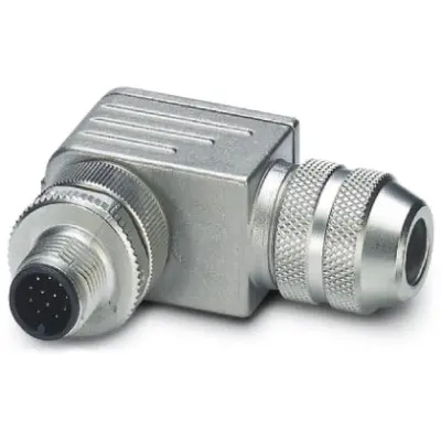 Plug, M12, 12 pole, solder connection, screw locking, angled, 1404412 - 1