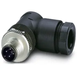 Plug, M12, 4 pole, screw connection, screw locking, angled, 1408990