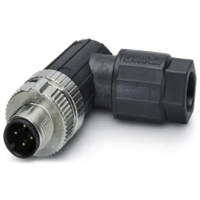Plug, M12, 4 pole, push-in, screw locking, angled, 1424654 - 1