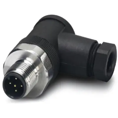 Plug, M12, 5 pole, screw connection, screw locking, angled, 1553213 - 1