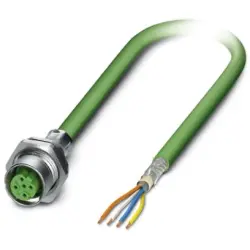 Sensor actuator cable, M12-cable socket, straight to open end, 4 pole, 1 m, PVC, green, 4 A, 1419135