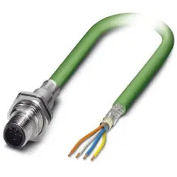 Sensor actuator cable, M12-cable plug, straight to open end, 4 pole, 0.5 m, PVC, green, 4 A, 1419138