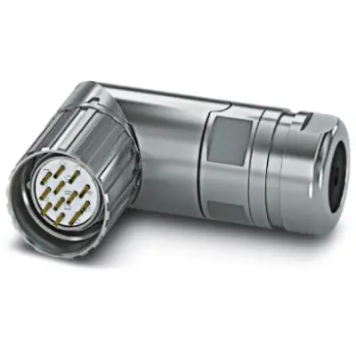 Plug, M23, 19 pole, solder connection, screw locking, angled, 1620213 - 1