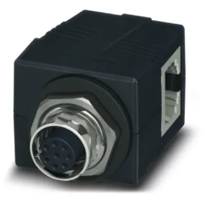 Adapter, M12 (8 pole, socket) to RJ45 (8 pole, socket), angled, 1414393 - 1