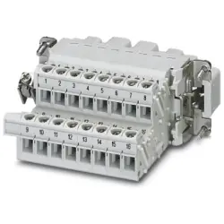 Pin contact insert, 16B, 16 pole, equipped, screw connection, with PE contact, 1648096