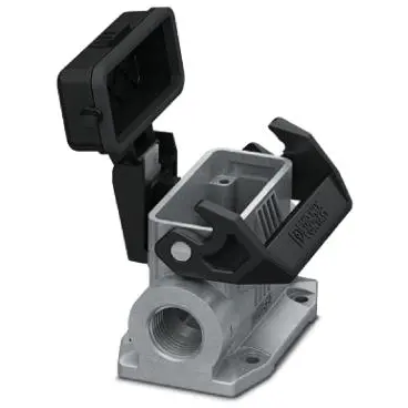 Surface mount housing, size D15, die-cast aluminum, 2 x PG21, angled, longitudinal bow locking, IP66/IP67, 1424373 - 1