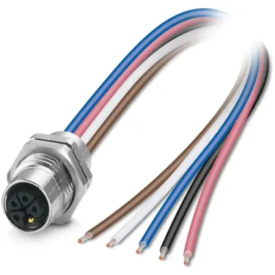 Panel socket, M12, 5 pole, strand connection, straight, 1415299 - 1