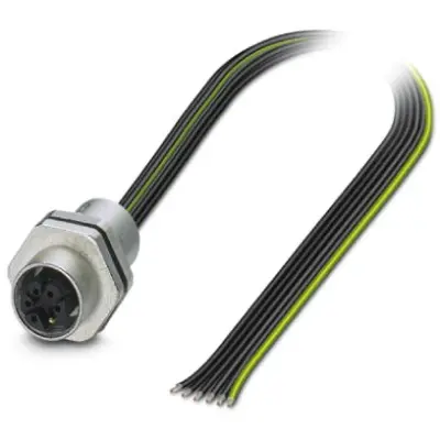 Panel socket, M12, 6 pole, strand connection, straight, 1415301 - 1