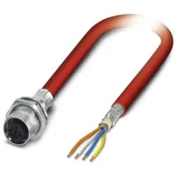 Sensor actuator cable, M12-cable socket, straight to open end, 4 pole, 2 m, PUR, red, 4 A, 1419156