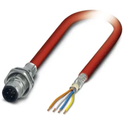 Sensor actuator cable, M12-cable plug, straight to open end, 4 pole, 0.5 m, PVC, red, 4 A, 1419158 - 1