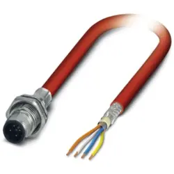 Sensor actuator cable, M12-cable plug, straight to open end, 4 pole, 0.5 m, PVC, red, 4 A, 1419158