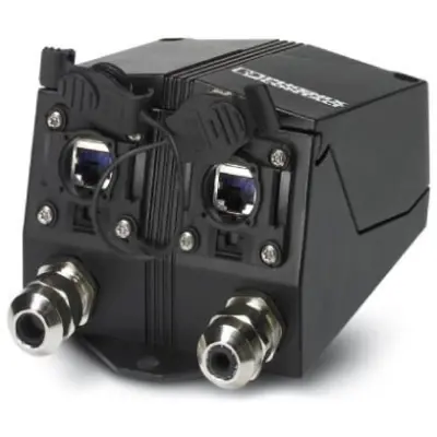 Terminal socket, 2 x RJ45, horizontal, 1 row, (W x H x D) 98 x 81 x 148 mm, black, 1404278 - 1