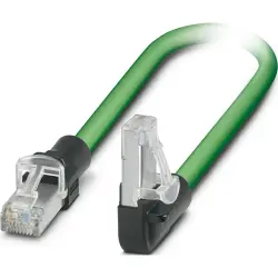 Patch cable, RJ45 plug, straight to RJ45 plug, angled, Cat 5, SF/TQ, PVC, 0.3 m, green, 1113292