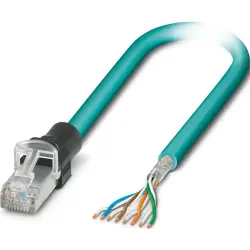 Patch cable, RJ45 plug, straight to open end, Cat 6A, S/FTP, PUR, 0.5 m, water blue, 1113204