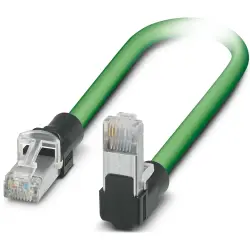 Patch cable, RJ45 plug, straight to RJ45 plug, angled, Cat 5, SF/TQ, PVC, 1 m, green, 1113310