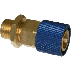 Coupling part, self-sealing, blue, 12 bar, brass, for threaded connection M5, 50.061.01