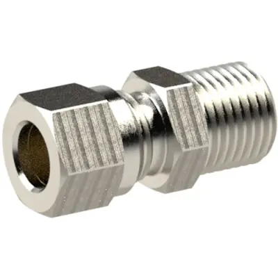Screw-in fitting, L 33 mm, 60 bar, brass, nickel-plated, for pipe systems, 111970 - 1