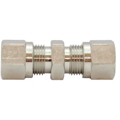 Screw connection, L 47.5 mm, 60 bar, brass, nickel-plated, for pipe systems, 111992 - 1