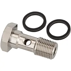 Hollow screw, L 28 mm, 16 bar, brass, nickel-plated, for hose, 108823