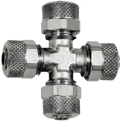 Cross connector, L 25.5 mm, 18 bar, brass, nickel-plated, for hose, 110639 - 1
