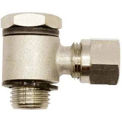 Angled gland, L 26.5 mm, 60 bar, brass, nickel-plated, for pipe systems, 112003 - 1
