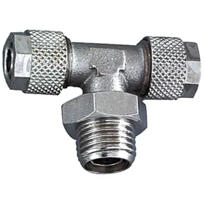T screw-in fitting, 18 bar, brass, nickel-plated, for hose, 110600 - 1