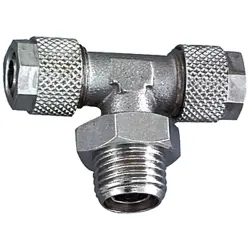 T screw-in fitting, 18 bar, brass, nickel-plated, for hose, 110598