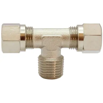 T screw-in fitting, 60 bar, brass, nickel-plated, for pipe systems, 112037 - 1