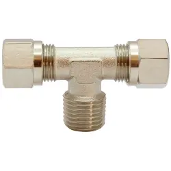 T screw-in fitting, 60 bar, brass, nickel-plated, for pipe systems, 112031