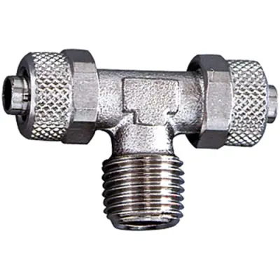 T screw-in fitting, 18 bar, brass, nickel-plated, for hose, 110589 - 1