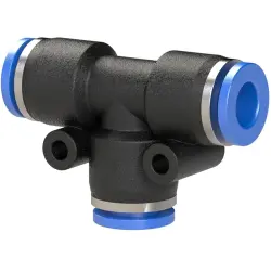 T connector, 10 bar, plastic/brass, nickel-plated, for hoses/pipes, 109833